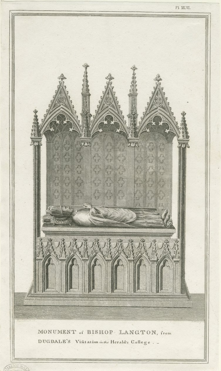 Lichfield Katedrali - Piskopos Langton Anıtı: gravür, nd [1762-1798] (baskı) by Stebbing Shaw