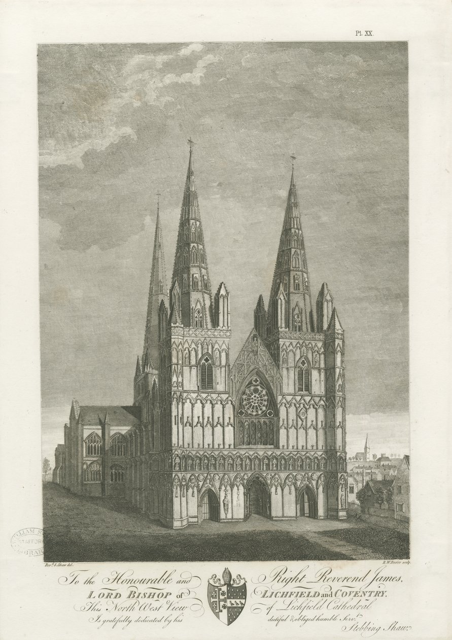 Lichfield Katedrali - Batı Cephesi: gravür, nd [1762-1802] (baskı) by Stebbing Shaw