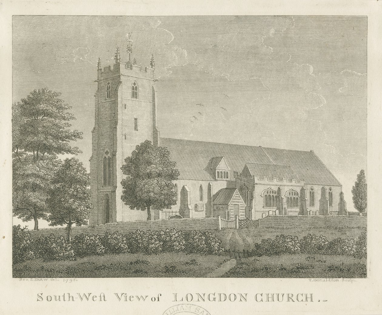 Longdon Kilisesi: gravür by Stebbing Shaw