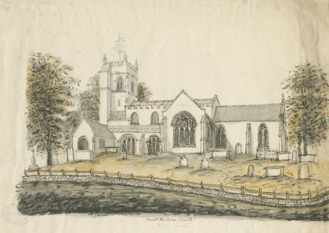 Madeley Kilisesi: sulu boya çizimi, nd [1762-1802] by Stebbing Shaw