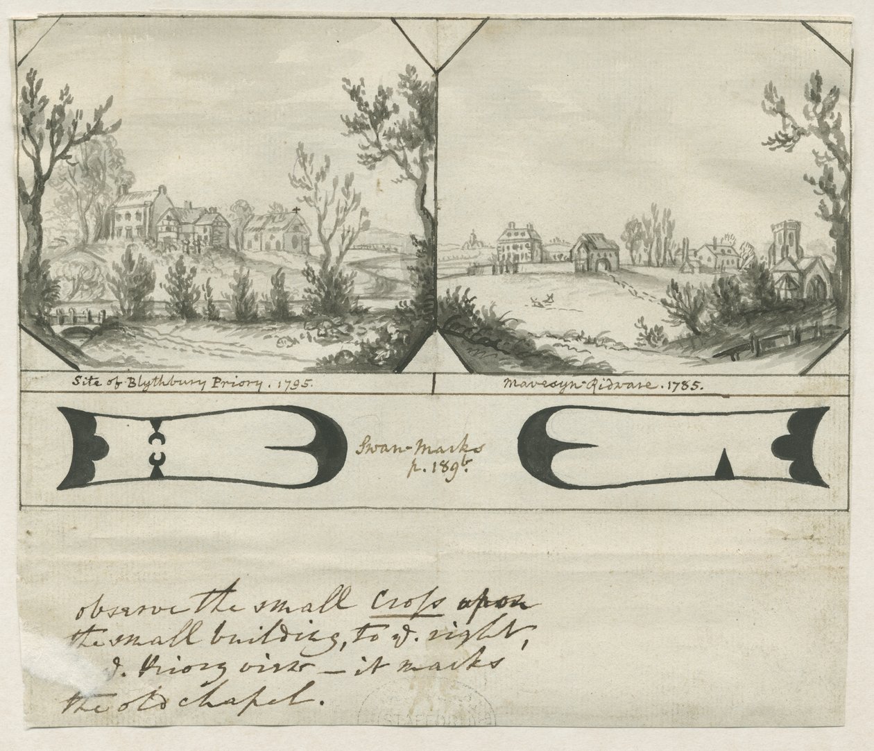 Mavesyn Ridware - Blythbury Manastırı Sitesi: Hint mürekkebi çizimi, 1795 by Stebbing Shaw