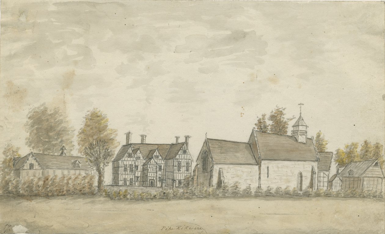 Pipe Ridware Kilisesi ve Malikane: sulu boya boyama, nd [1762-1798] by Stebbing Shaw
