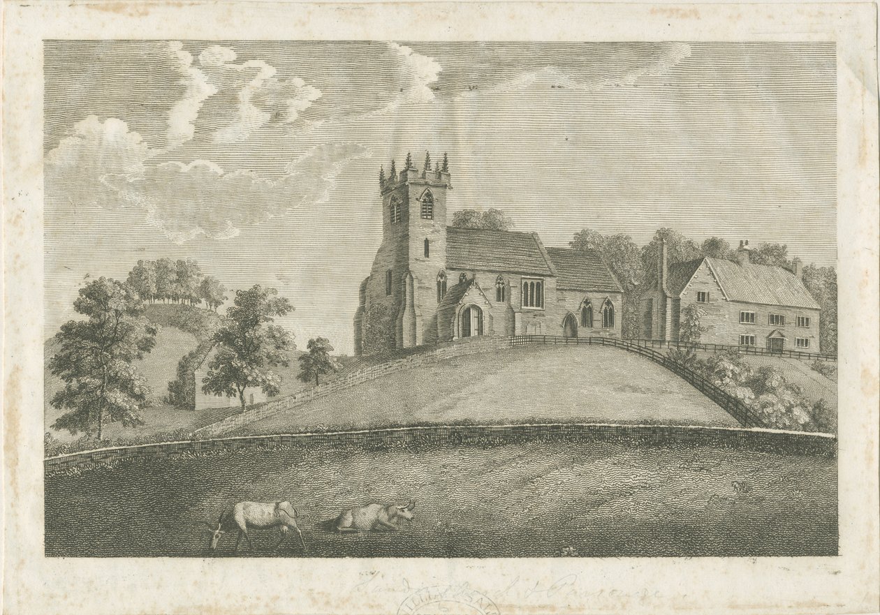 Sandon Kilisesi ve Parsonage: gravür, nd [1797] (baskı) by Stebbing Shaw