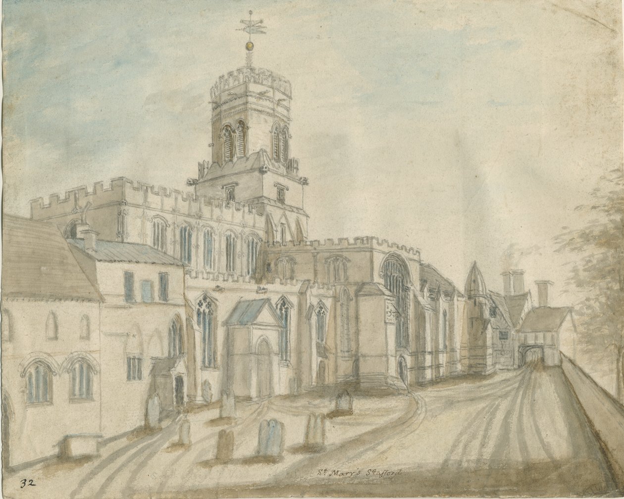 Stafford - St. Mary Kilisesi: sulu boya ve [c 1790] (resim) by Stebbing Shaw