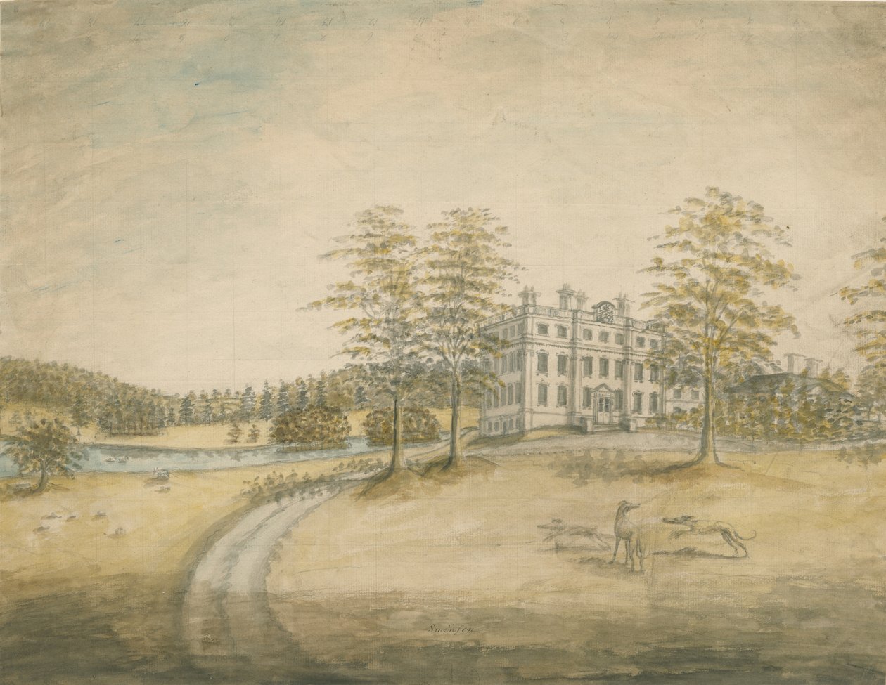 Swinfen Hall: sulu boya ve [c 1762-1798] by Stebbing Shaw