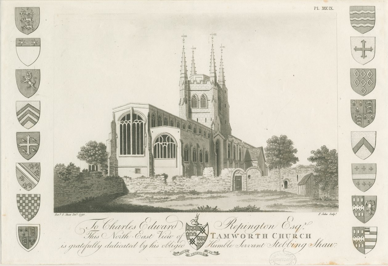 Tamworth Kilisesi: aquatint gravür, 1792 by Stebbing Shaw