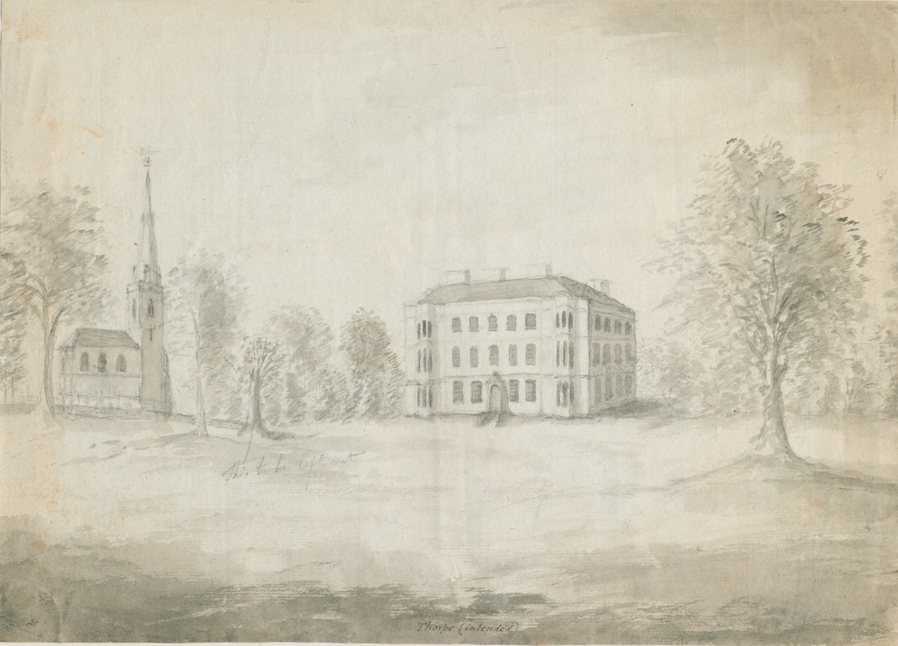 Thorpe Constantine Kilisesi ve Salonu: kurşun kalem ve yıkama çizimi, nd [1762-1802] by Stebbing Shaw