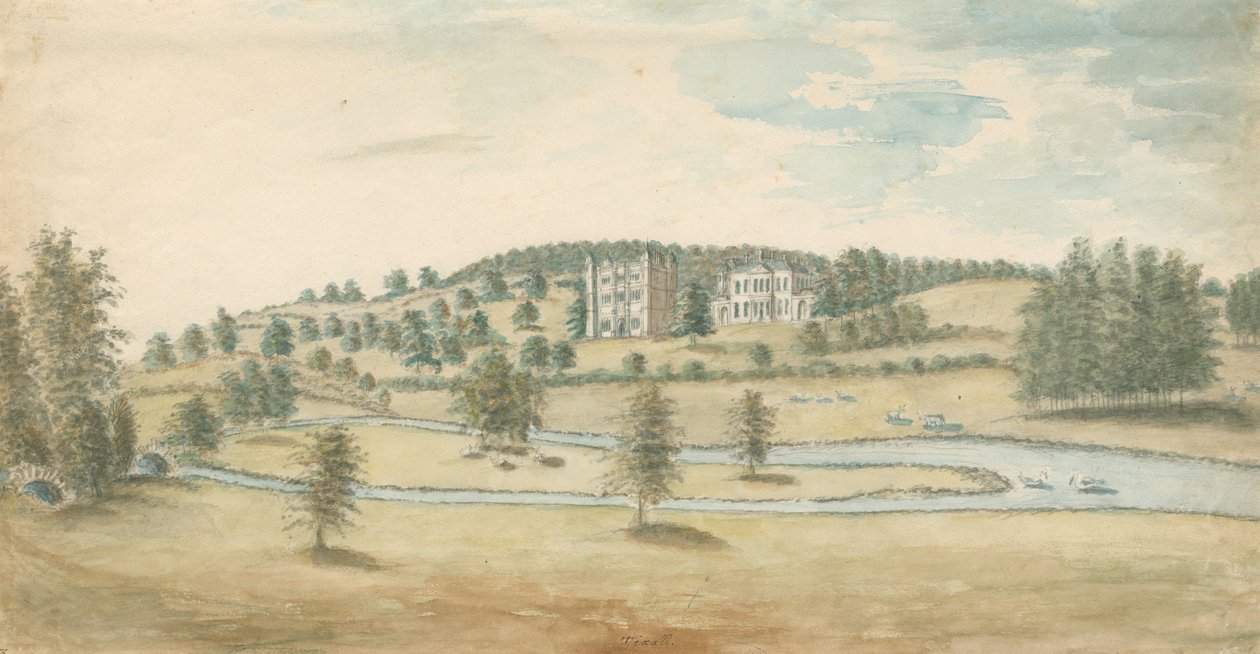 Tixall Hall ve Gatehouse: sulu boya, nd [1762-1802] by Stebbing Shaw