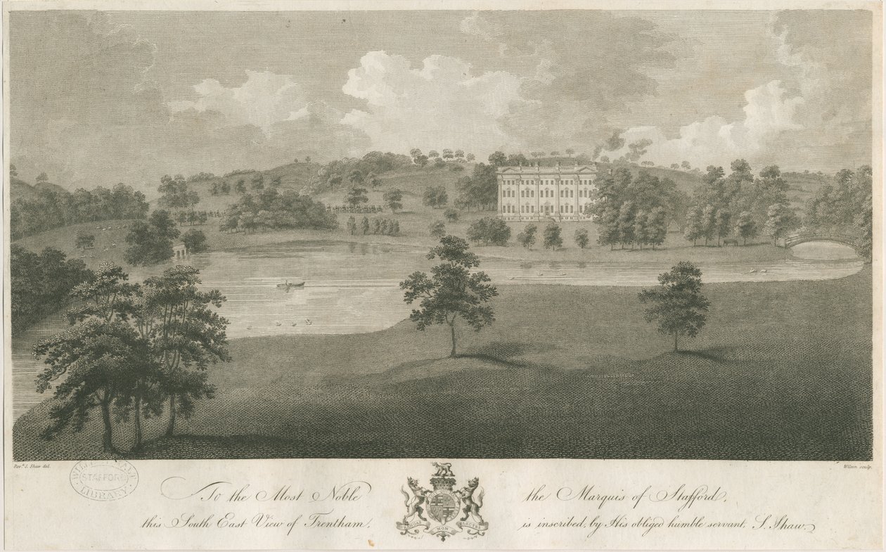 Trentham Hall: gravür, nd [c 1794] (baskı) by Stebbing Shaw