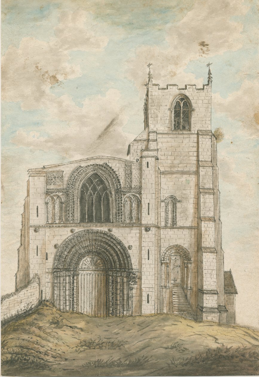 Tutbury Manastırı Kilisesi: sulu boya, nd [1762-1802] by Stebbing Shaw