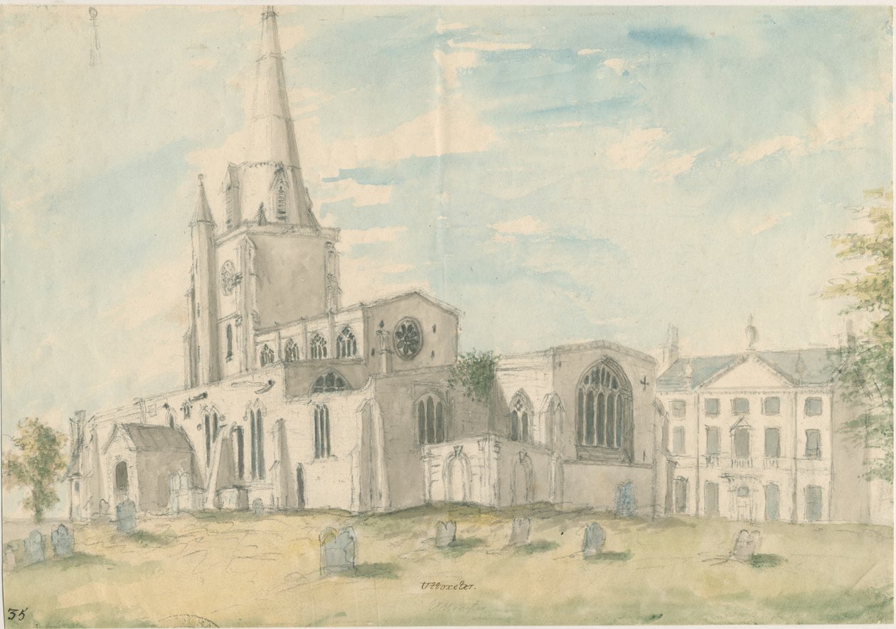 Uttoxeter Kilisesi [Eski]: sulu boya, nd [1794] by Stebbing Shaw