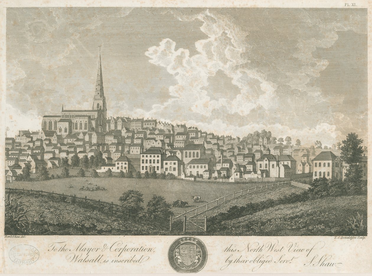 Walsall Town - Kuzey Batı Görünümü: gravür, nd [c 1798] by Stebbing Shaw