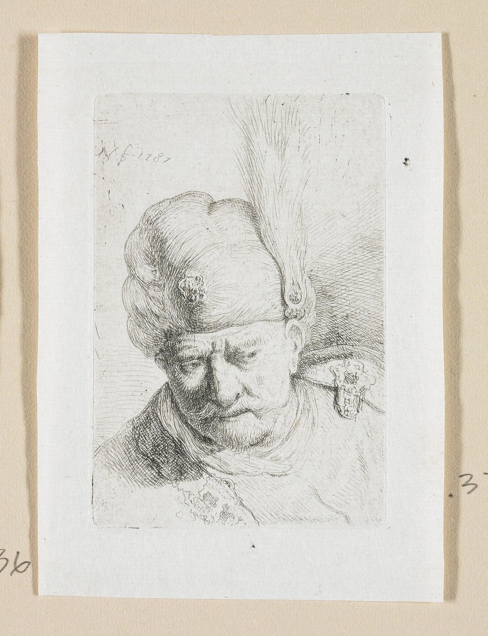 Tüyle Süslenmiş Sarıklı Erkek Başı by Stefan Juliusz Norblin de la Gourdaine