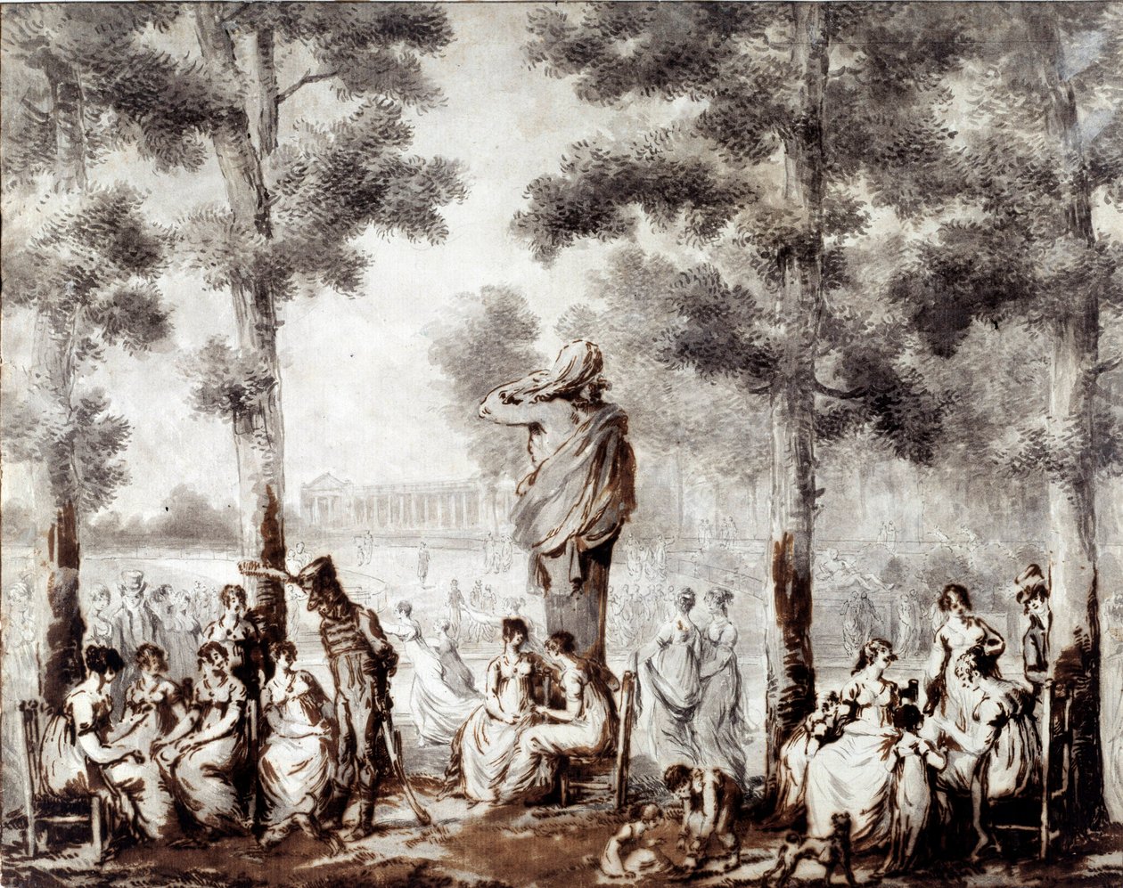 1807 Dünya park çıkışındaki Tuileries terasının görünümü. Çizim Jean Pierre Norblin De La Gourdaine (1745-1830) 1807 Paris, Musee Carnavalet by Stefan Juliusz Norblin de la Gourdaine