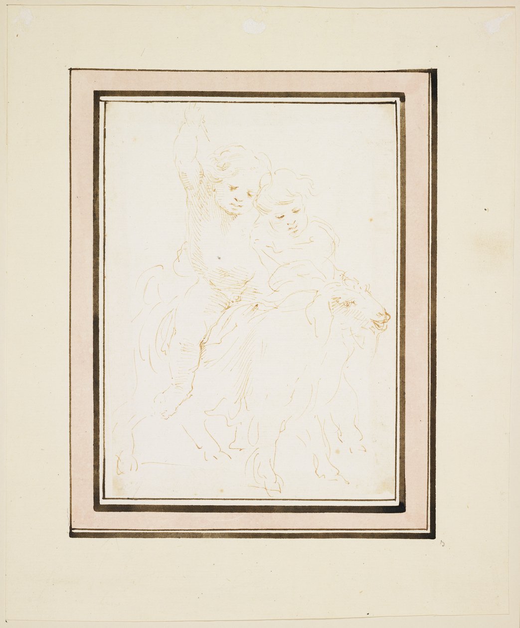 Keçi Üzerine İki Putti, c.1640 (kalem ve kahverengi mürekkep) by Stefano della Bella