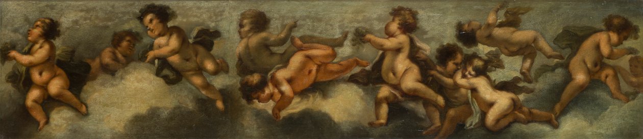 Putti disporting, c.1655-72 (cam korumalı tuval üzerine serilmiş kağıt) by Stefano (after) Magnasco