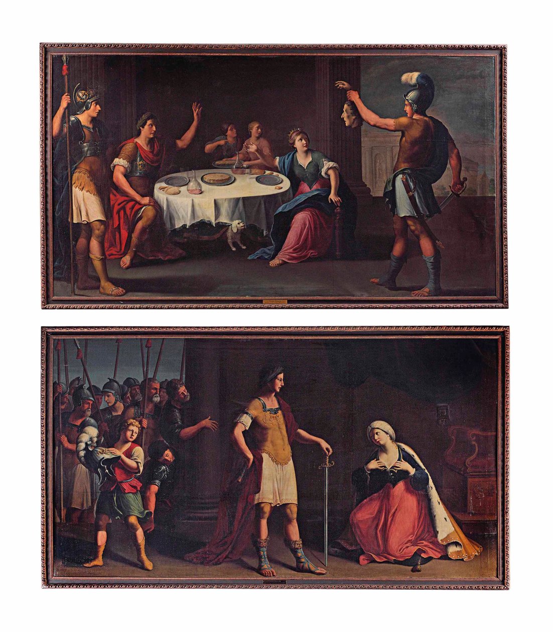 Pompey'in başı Sezar'a teslim edildi; ve Octavius Augustus Caesar Kleopatra'ya merhamet gösteriyor (tuval üzerine yağlı boya) by Stefano (attr.) Tofanelli