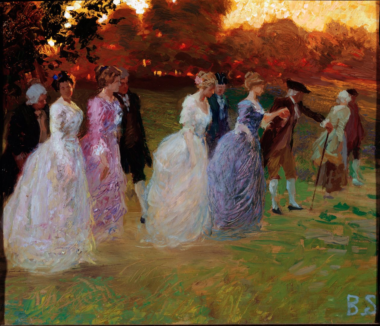 Sarayın dönüşü Dünyevi bir olaydan (parti veya resepsiyon) dönen zarif gençler (Saraydan dönüş) Tablo Stefano Baghino (1881-1920) genleri, Galleria d