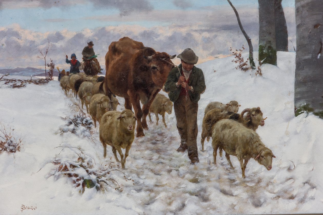 Kar Yağışından Sonra Pazardan Dönüş", 1877