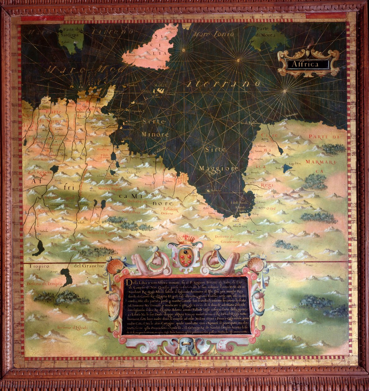 Afrique du Nord: Stefano Bonsignori (? -1589) İtalyan kozmograf ve ressam tarafından yapılan Cyrenaic ve Marmarique Bölgesi Haritası. 1581 civarında. Floransa, Palazzo Vecchio, Sala del Mappamondo by Stefano Buonsignori