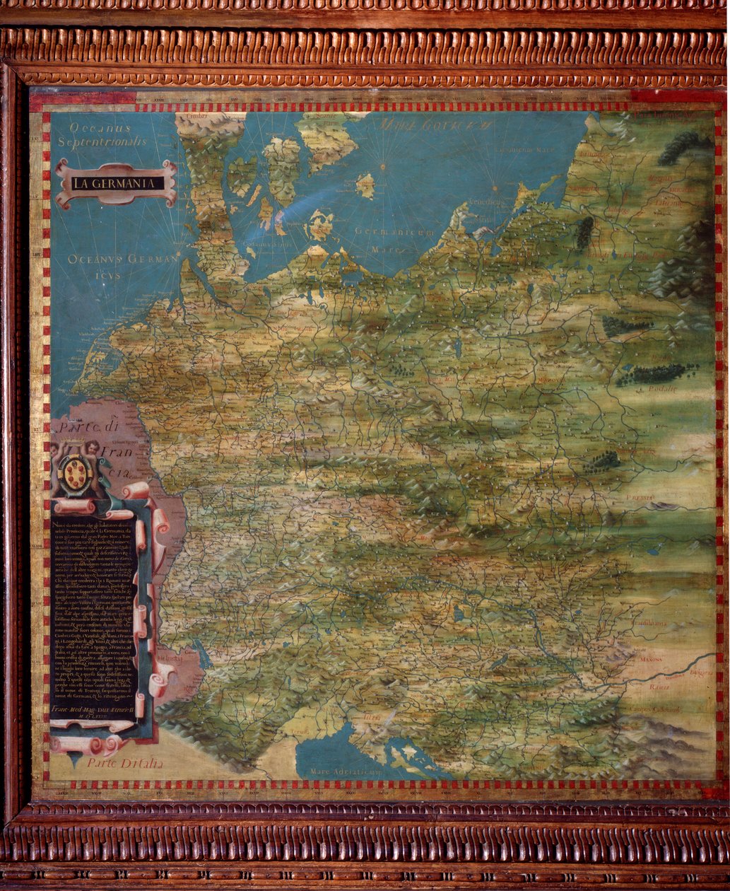 Stefano Bonsignori (? -1589) İtalyan kozmograf ve ressam tarafından yapılan Almanya Kartı. 1581 civarında. Floransa, Palazzo Vecchio, Sala del Mappamondo by Stefano Buonsignori