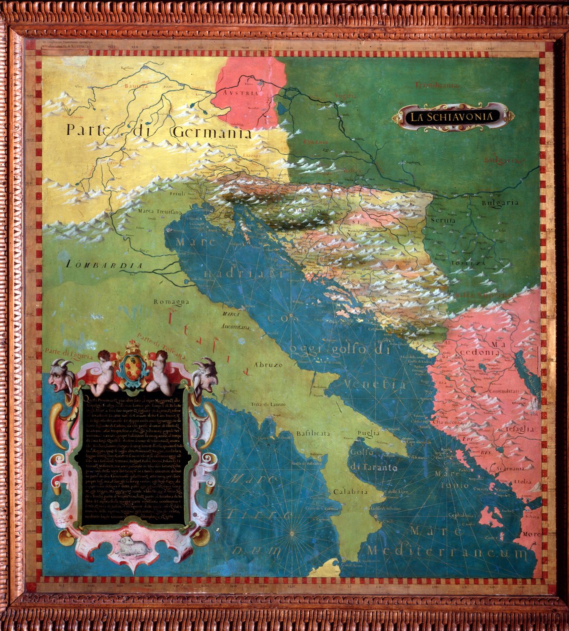 İtalya ve Yugoslavya (Slav ülkeleri) Stefano Bonsignori (? -1589) tarafından yapılmış harita İtalyan kozmograf ve ressam. 1581 civarında. Floransa, Palazzo Vecchio, Sala del Mappamondo by Stefano Buonsignori