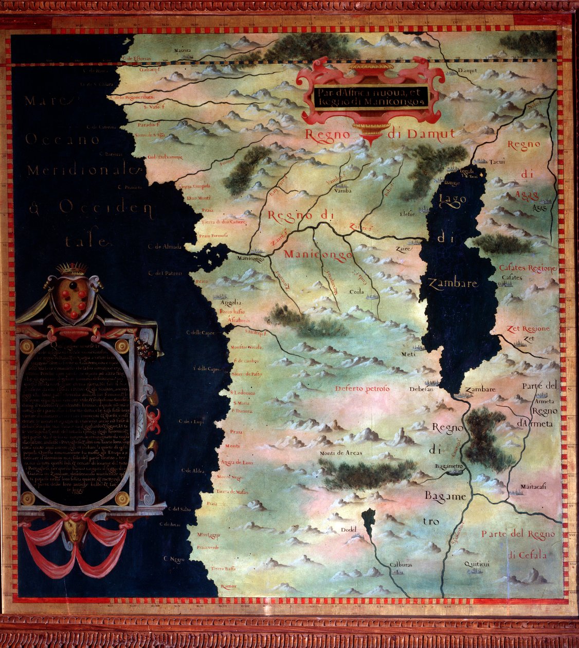 Batı Afrika (Kongo ve Angola) Haritası Stefano Bonsignori (? -1589) İtalyan kozmograf ve ressam tarafından yapılmıştır. 1581 civarında. Floransa, Palazzo Vecchio, Sala del Mappamondo by Stefano Buonsignori