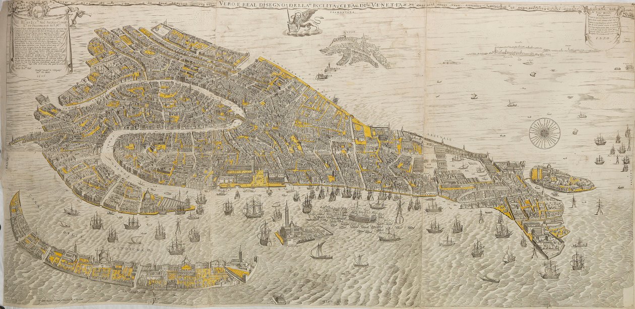 Venedik şehrinin gerçek ve gerçek çizimi. Venedik Panoraması, 1676. by Stefano Scolari