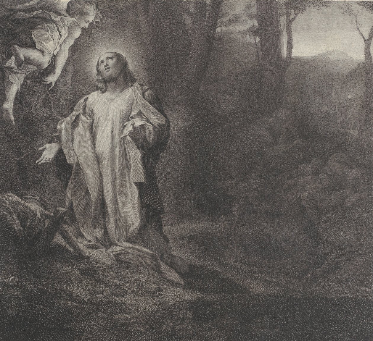 Zeytin Dağı'ndaki İsa, sol üstte bir melekle, 1783-1812. by Stefano Tofanelli