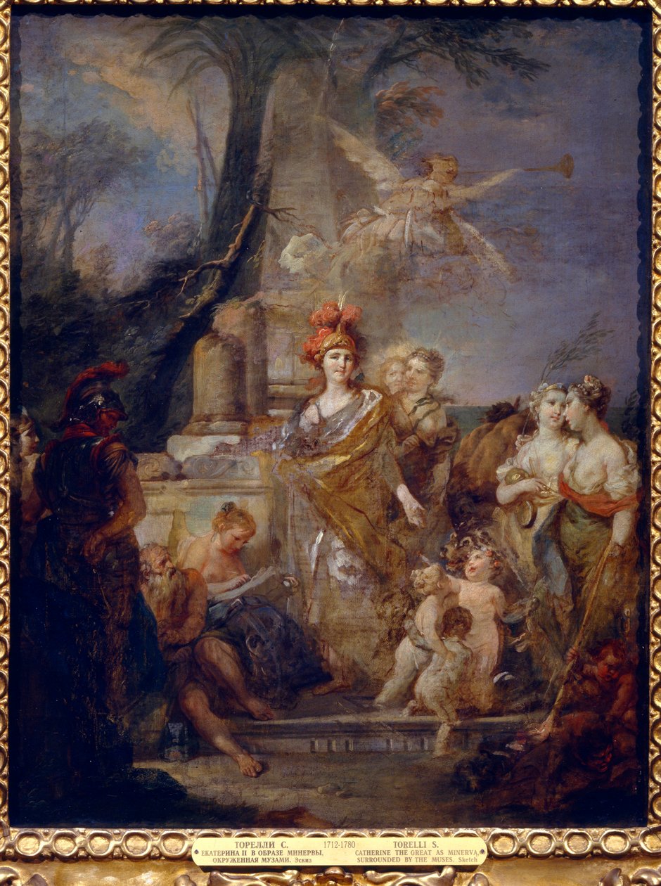 Muses çemberinde Minerva olarak İmparatoriçe Catherine II (1729-1796). Stefano Torelli