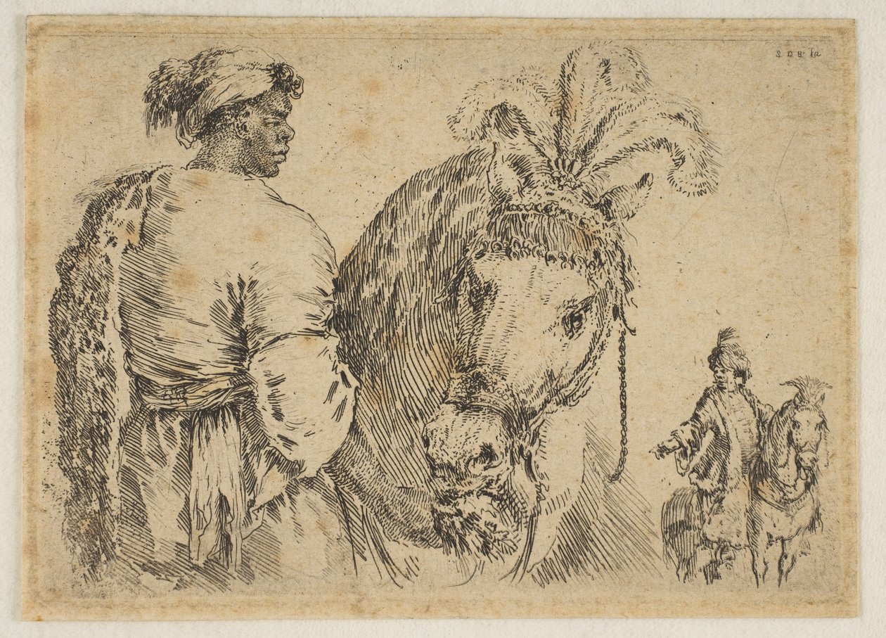 Atı Besleyen Siyah Bir Adam, ca. 1662. by Stefano della Bella