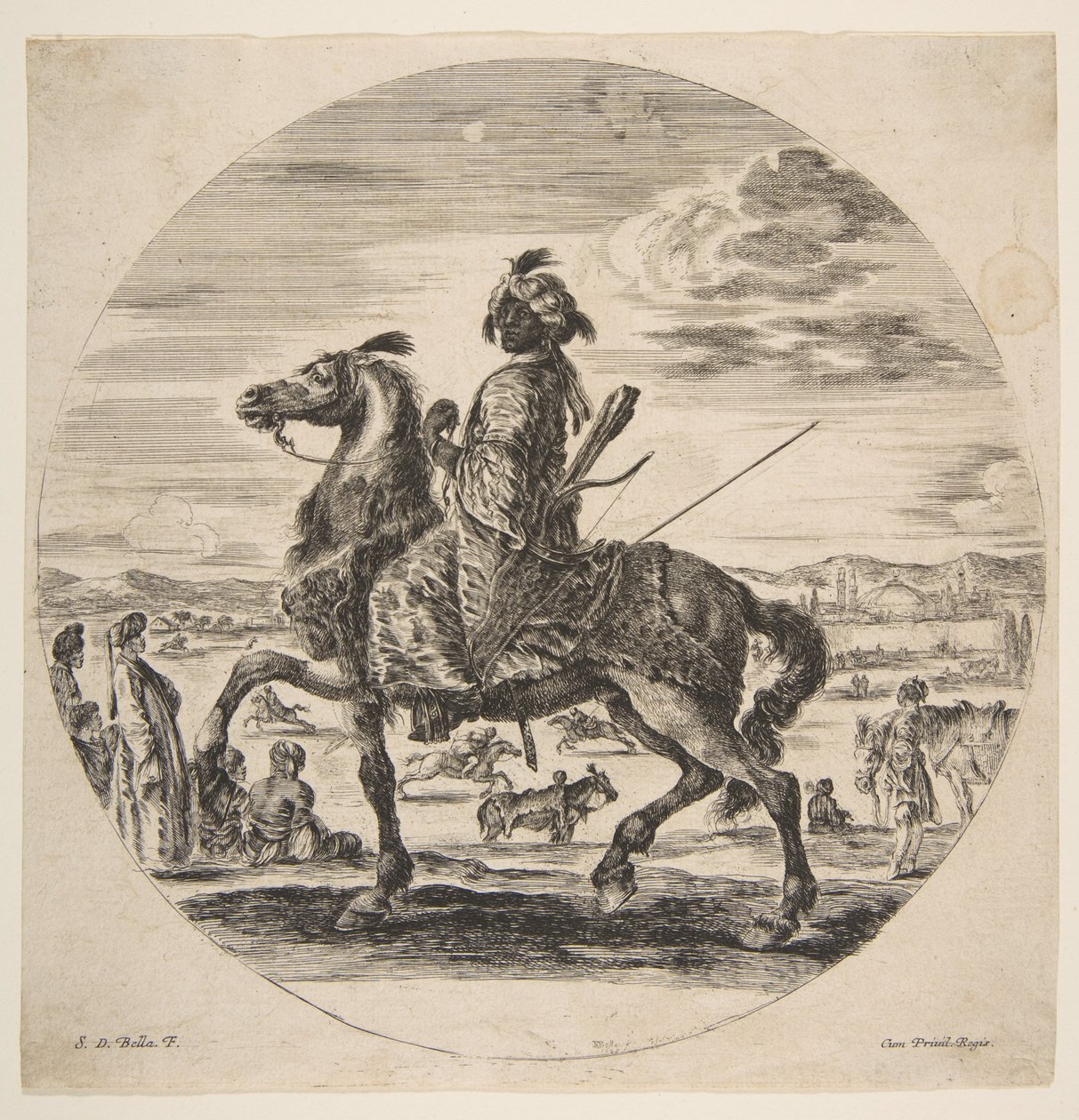 Ortada ayakta ve oturmuş Türkler, yüzü sola dönük, Mağribi bir süvari, bir..., yakl. 1651. by Stefano della Bella