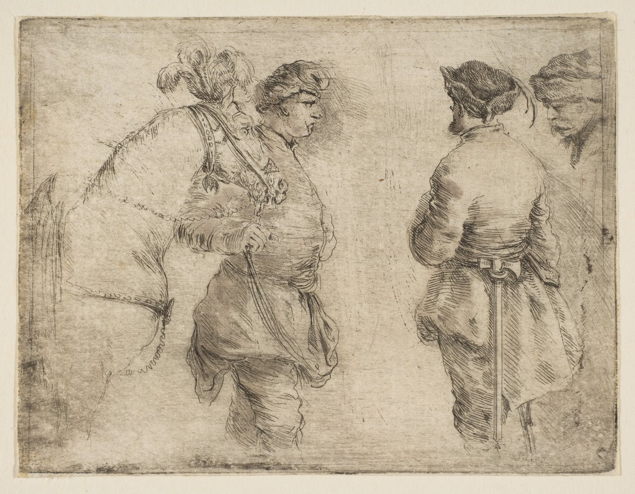 Bir Atı Dizginlerinden Yatıran ve Diğer İki Adamla Konuşan Bir Sırık, yak. 1662. by Stefano della Bella
