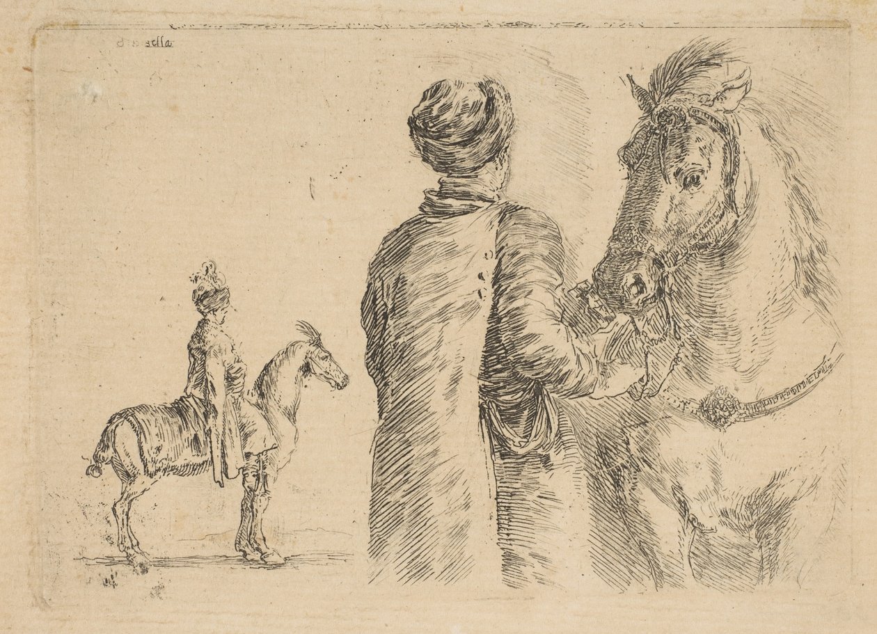 Arkadan bir atı dizginlerinden tutan Polonyalı bir damat, yakl. 1662. by Stefano della Bella