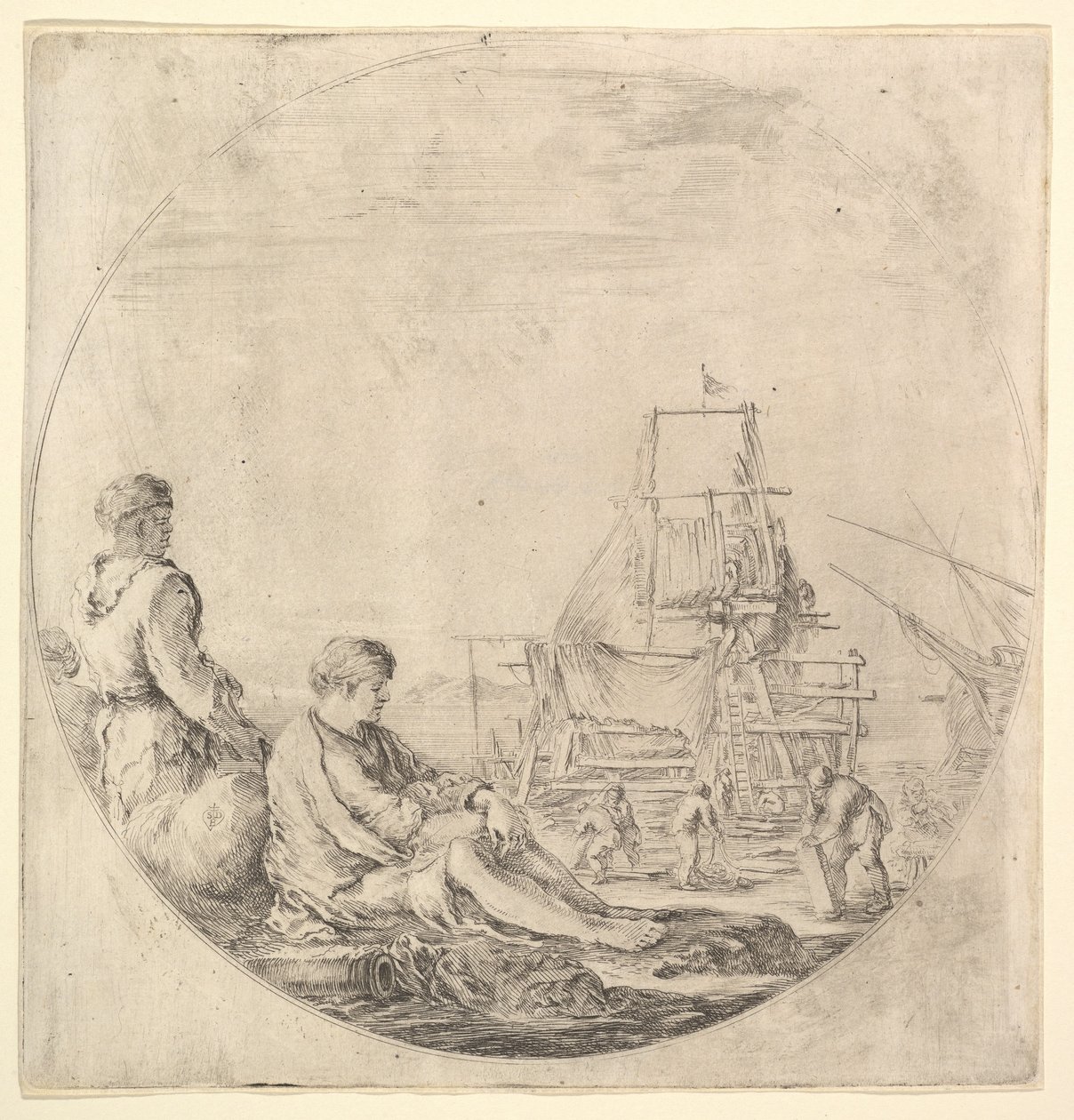 Solda duran siyah bir denizci, profilde sağda, beyaz bir denizci ..., ca. 1658-63. by Stefano della Bella