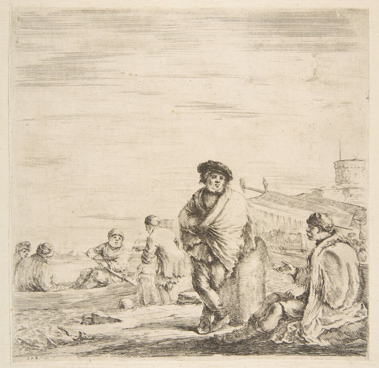Oturmuş bir Levanten ile konuşan ayakta duran bir denizci, yaklaşık. 1660. by Stefano della Bella