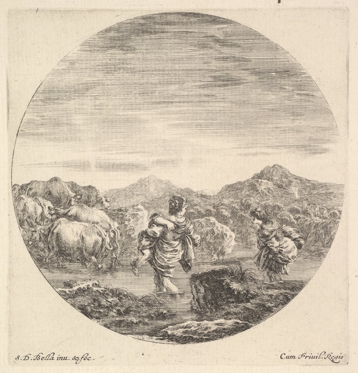 Ortada bir çocuk taşıyan bir kadın, arkadan görülüyor, başka bir kadın sağda, yüz..., yakl. 1643-48. by Stefano della Bella