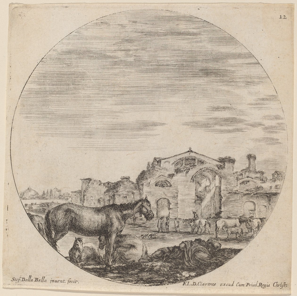 Diocletianus Hamamları ve Uyuyan Çoban, 1646. by Stefano della Bella
