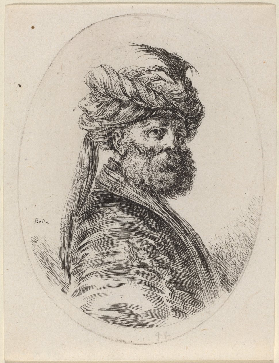 Peçeli Tüylü Türbanlı Sakallı Moor, Sağa Döndü, 16491650. by Stefano della Bella