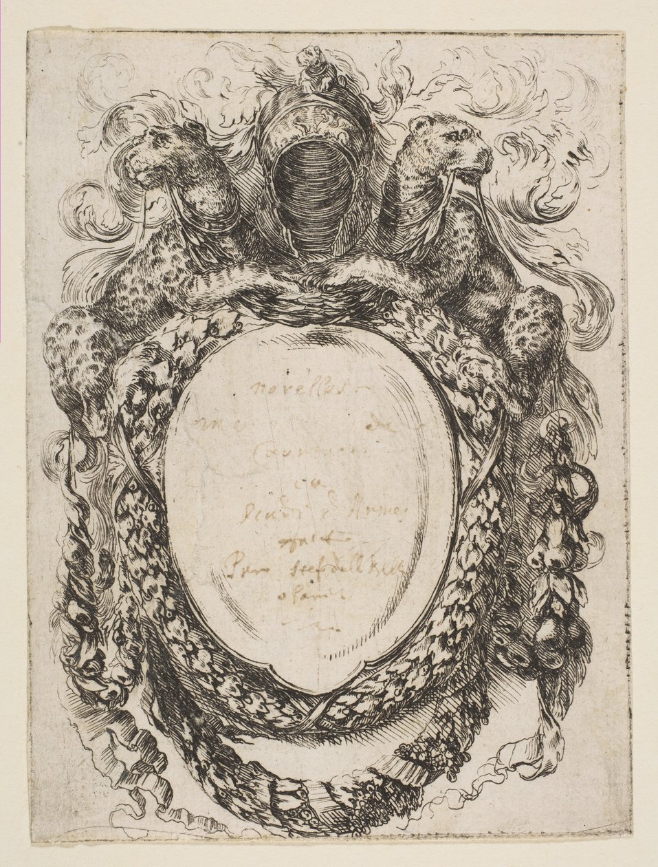 Miğfer ve Leoparlar Tarafından Taçlandırılmış Kartuş, 1647. by Stefano della Bella
