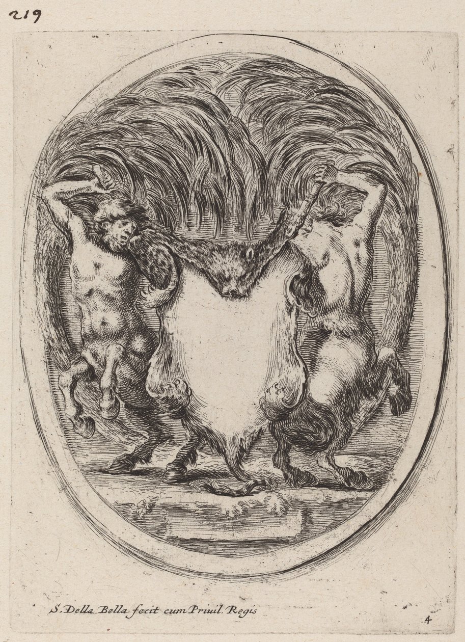 Centaurlar Tarafından Desteklenen Yüzülmüş Kaplan Şeklinde Kartuş, 1647. by Stefano della Bella