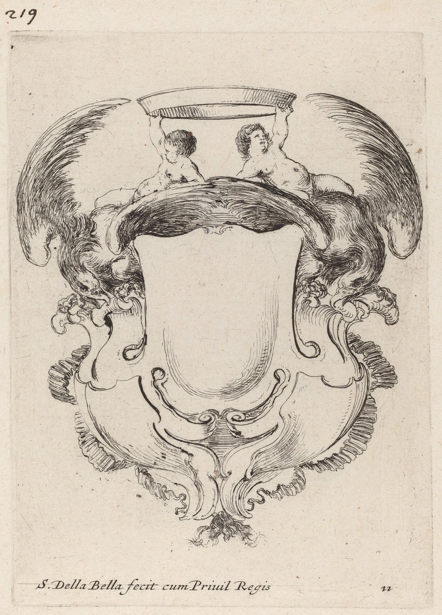 Kartallar ve Taç Tutan İki Bebek ile Kartuş, 1647. by Stefano della Bella