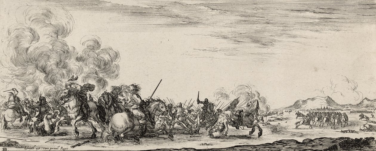 Choc de Cavalrie (döşemiş kağıda gravür) by Stefano della Bella