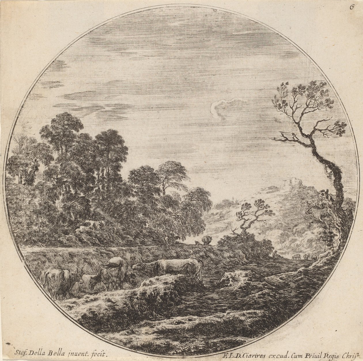 Vadide Otlayan İnekler, 1646. by Stefano della Bella