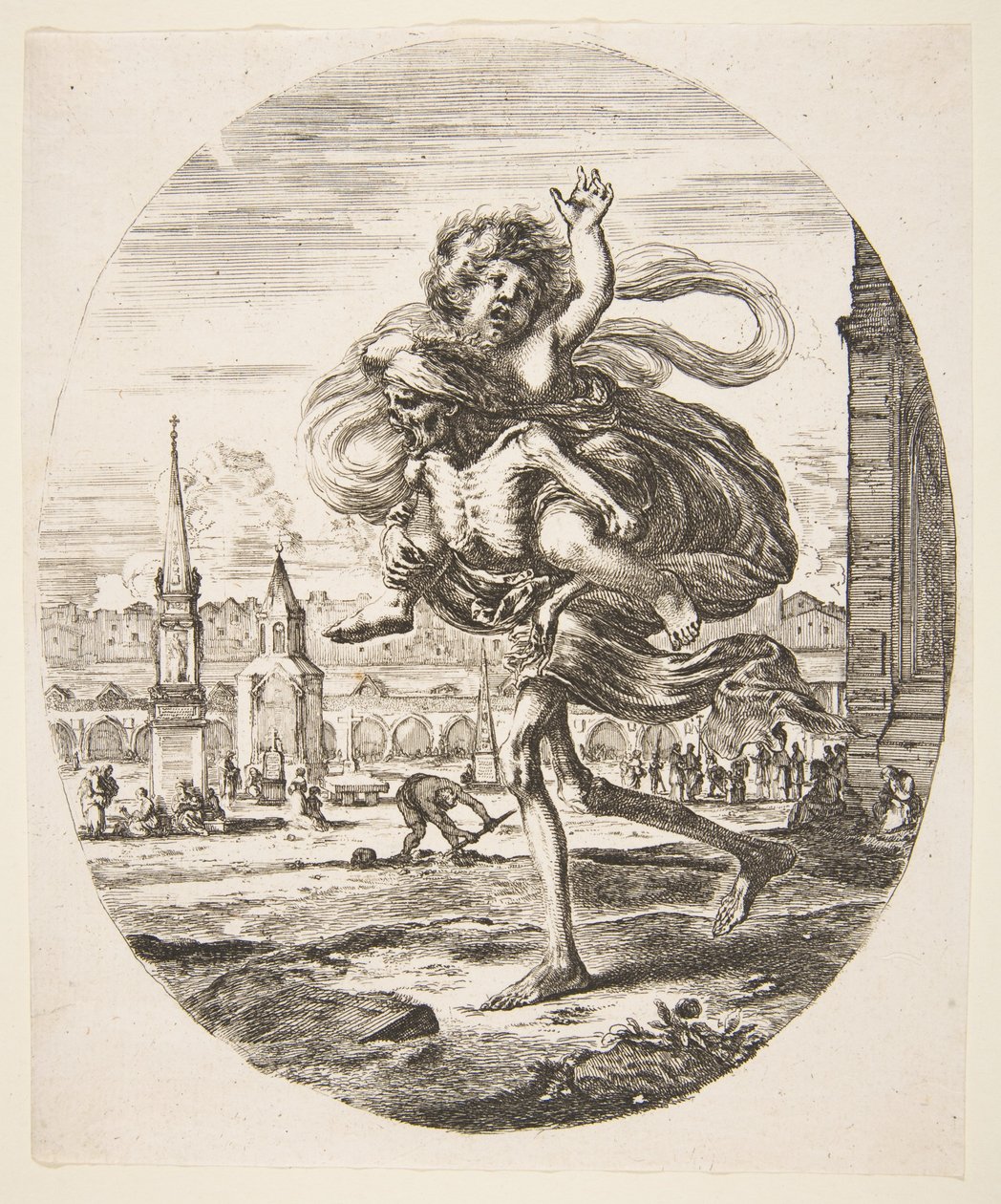 Bir çocuğu taşıyan ölüm, Beş ölümden Les cinq Morts, ca. 1648. by Stefano della Bella