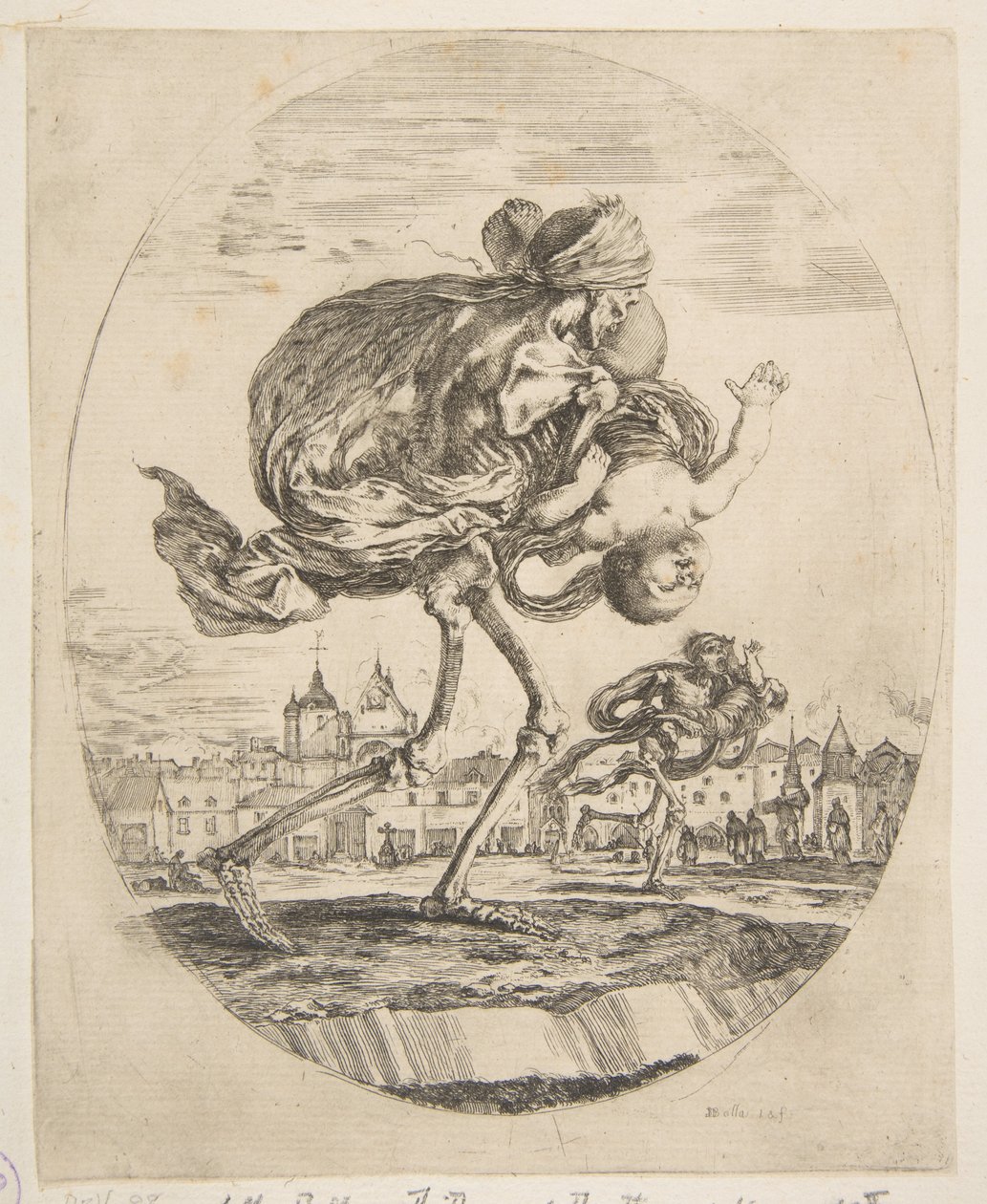 Beş ölümden bir bebek taşıyan ölüm, Les cinq Morts, yaklaşık. 1648. by Stefano della Bella