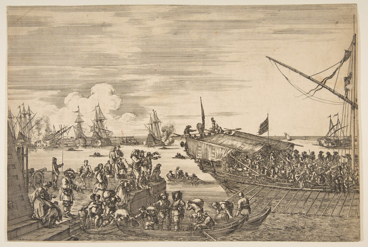 Views of Livorno limanından Livorno Limanında bir kadırganın kalkışı ..., 1654-55. by Stefano della Bella