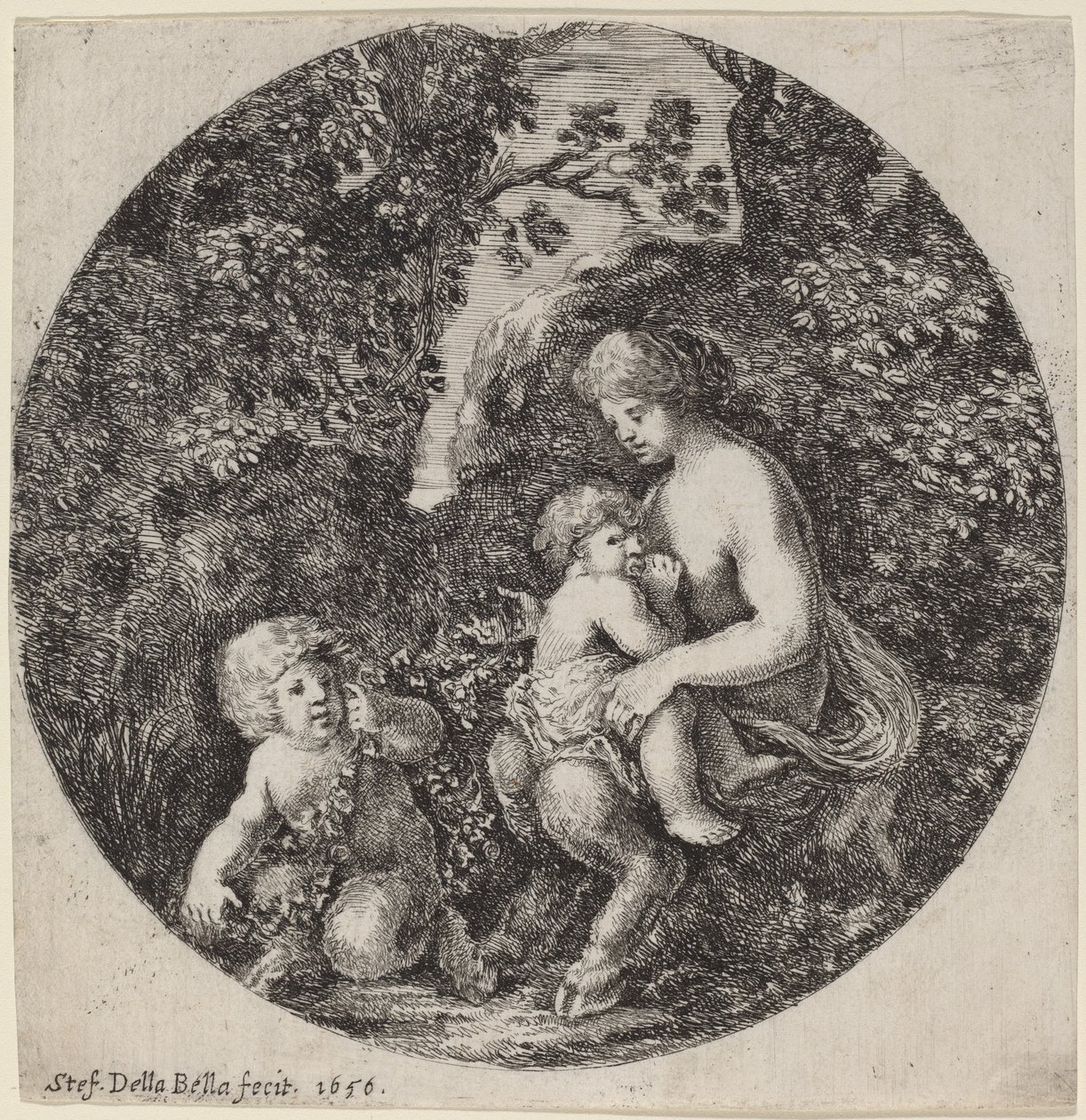 Ormanlık Bir Peyzajda Bir Çocuğu Emziren Kadın Satyr by Stefano della Bella