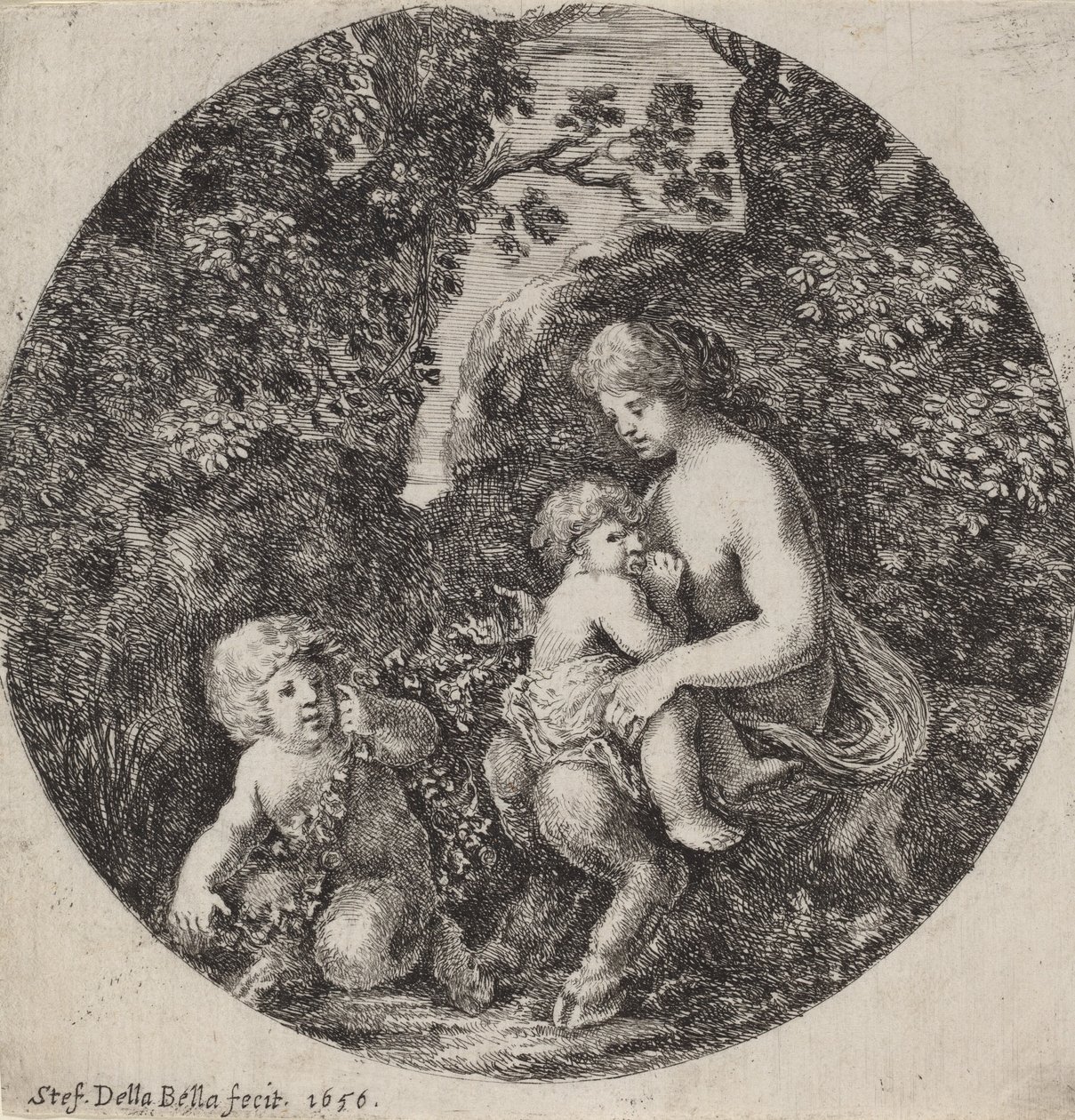 Ağaçlık Bir Peyzajda Bir Çocuğu Emziren Kadın Satyr, 1656. by Stefano della Bella