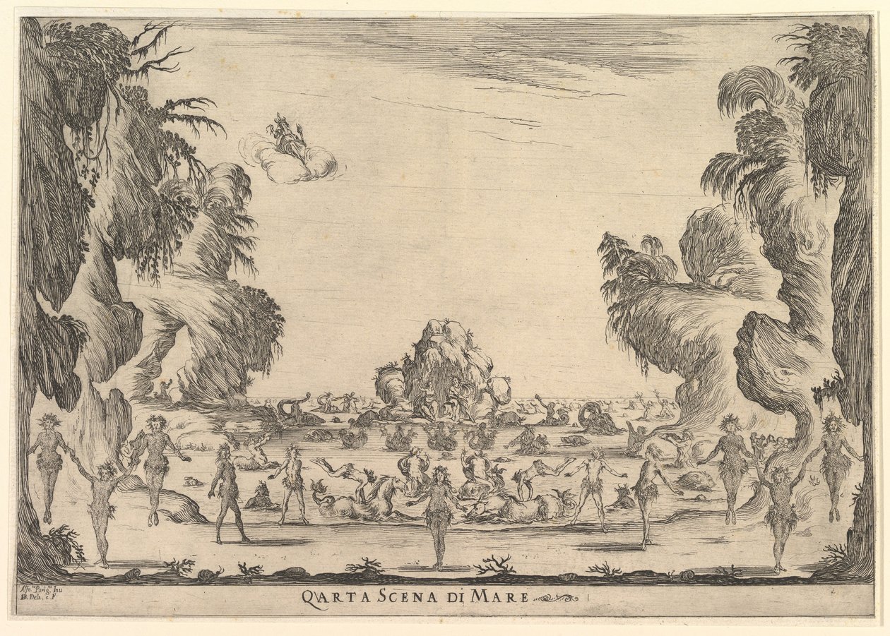 Dördüncü sahne, deniz, Tanrıların evliliğinden Le nozze degli Dei, 1637. by Stefano della Bella